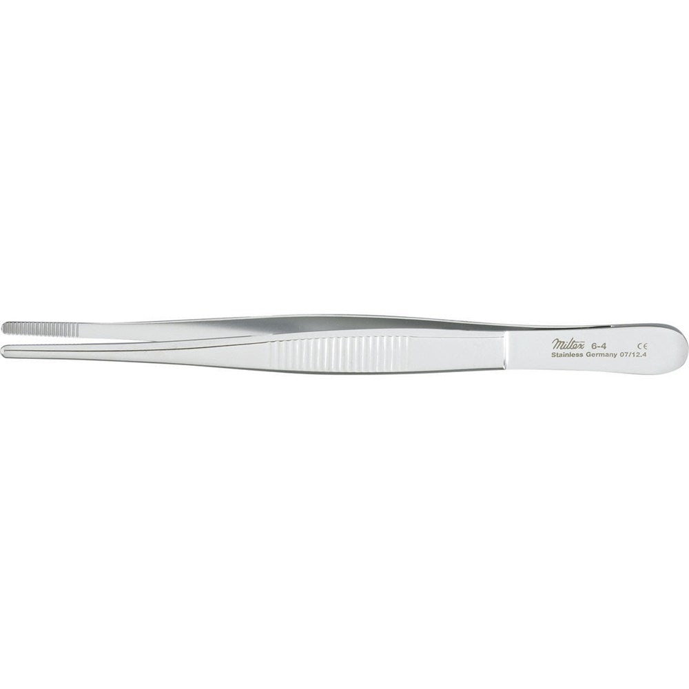 MILTEX Dressing Forceps, standard pattern serrated handles, 4-5/8" (118mm), serrated tips. MPN: 6-4