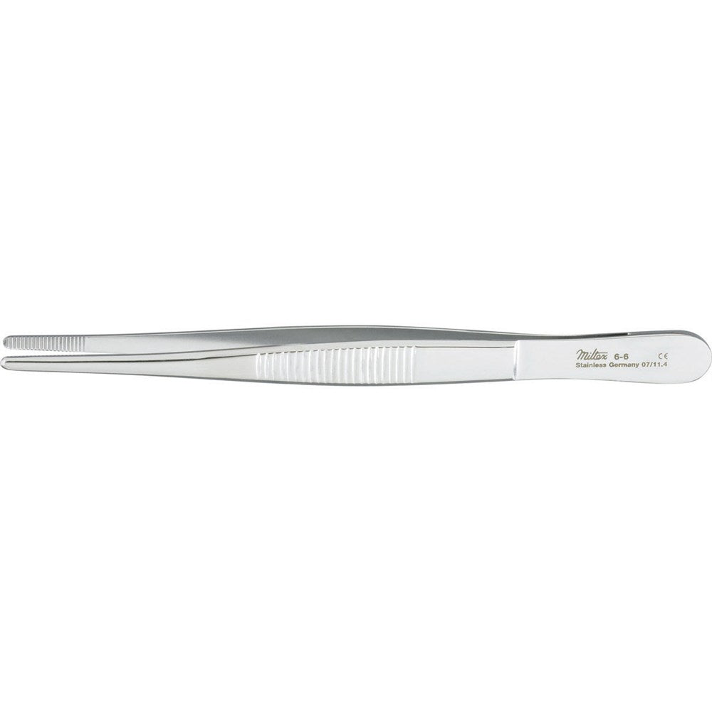 MILTEX Dressing Forceps, standard pattern serrated handles, 5-1/8" (130mm), serrated tips. MPN: 6-6