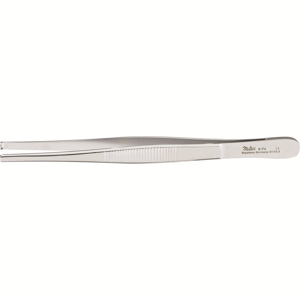 MILTEX Tissue Forceps 3 X 4 teeth, standard pattern serrated handles, 5-1/2". MPN: 6-74