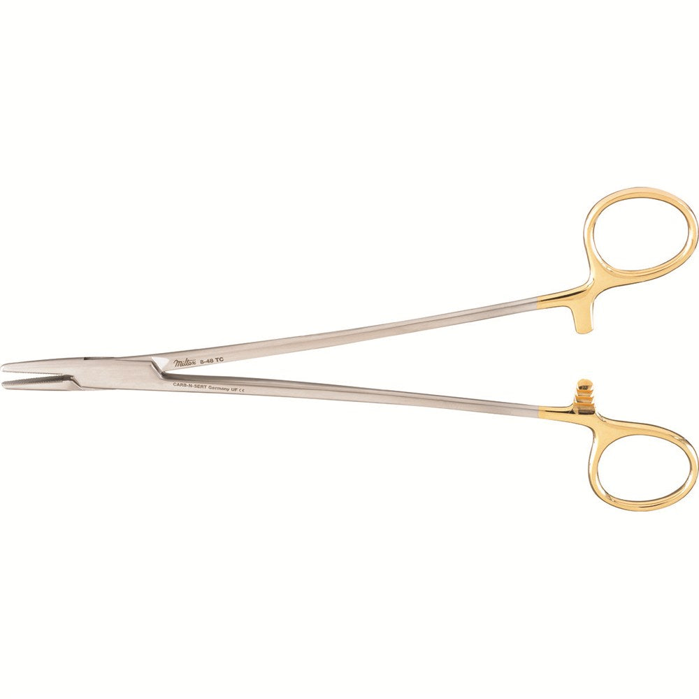 Miltex Mayo-Hegar Needle Holder, 8" (20.6 cm), Serrated Jaws, Tungsten Carbide. MPN: 8-48TC