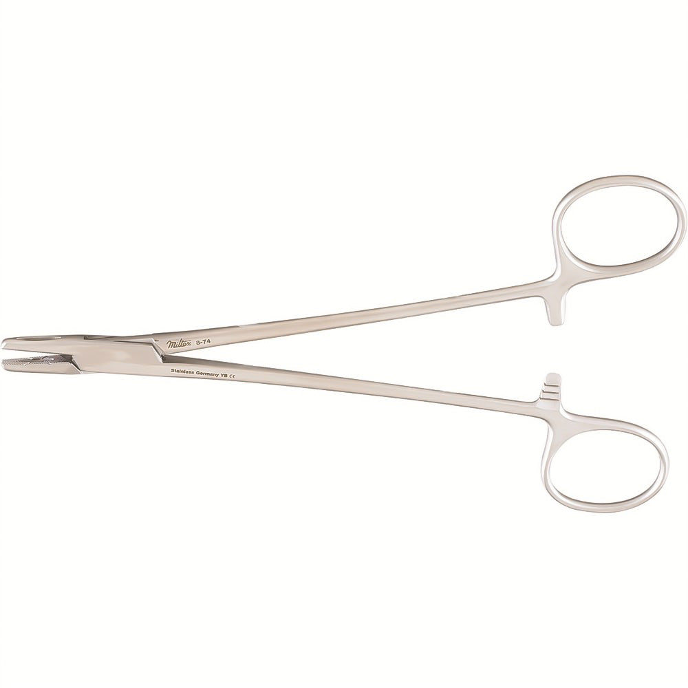 Miltex Metzenbaum Needle Holder, 7¼" (18.4 cm), Curved, Fenestrated Jaws. MPN: 8-76