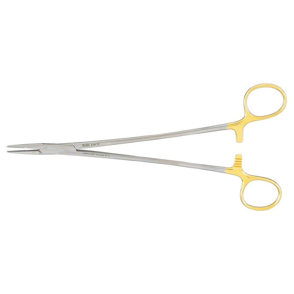Miltex Julian Needle Holder, 8¼" (21.2 cm), Straight, Serrated Jaws, Tungsten Carbide, Fine Tips. MPN: 8-82TC