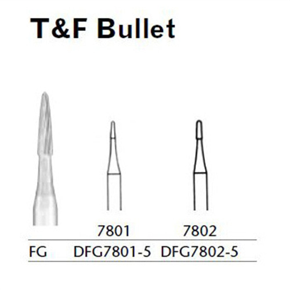 MILTEX Trimming & Finishing Bur, Bullet, 7802, Friction Grip, 19 mm long. MPN: DFG7802-5