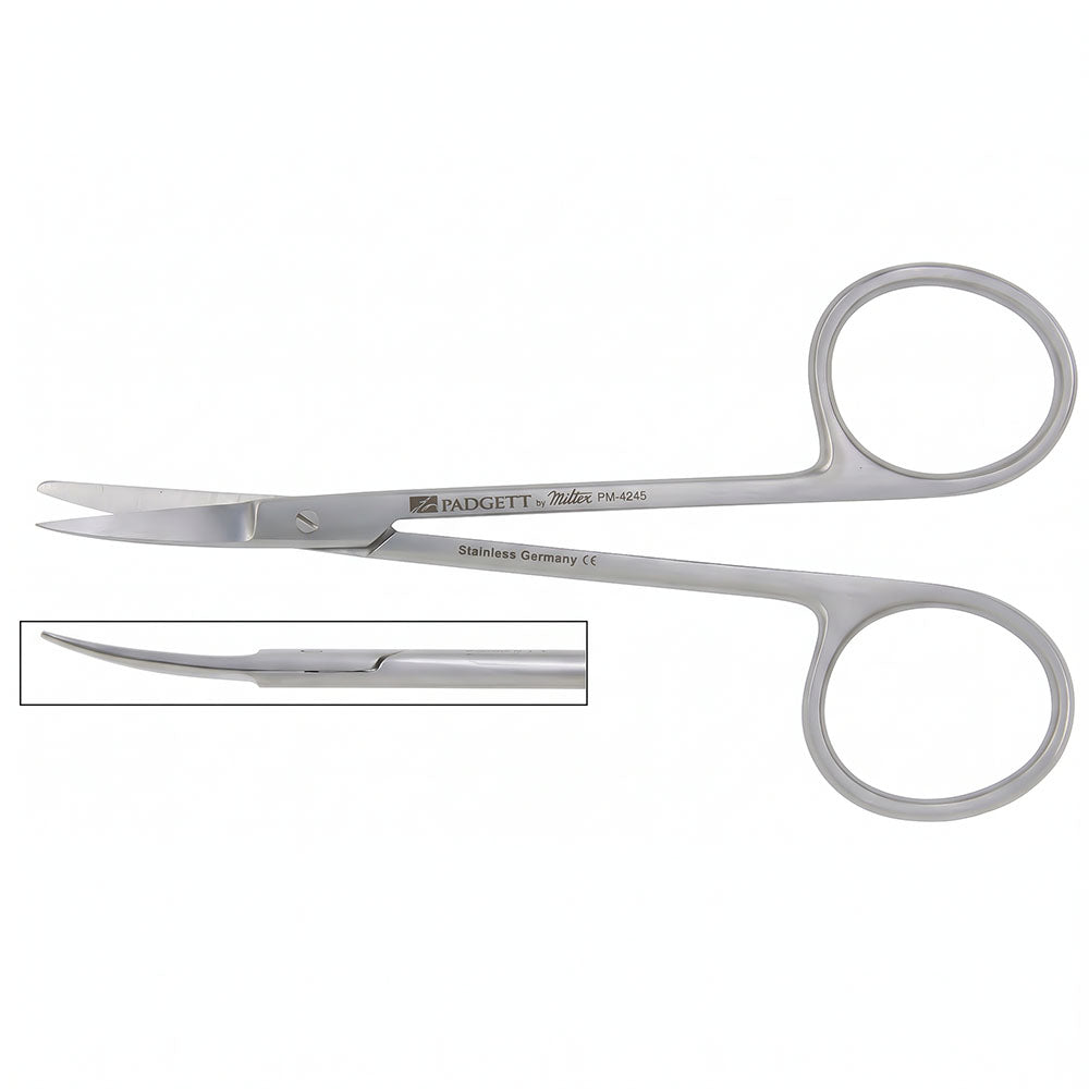 PADGETT Iris Scissors, Curved, Sharp/Blunt, Length= 4-1/2" (114 mm). MPN: PM-4249