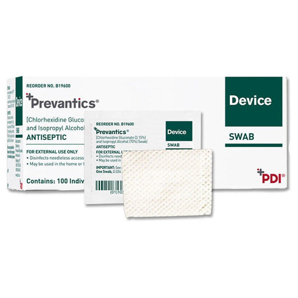 PDI PREVANTICS Device Swabs, Skin Antiseptic, 3.125" x 1.125", 100 Swabs/bx, 10 bx/cs. MPN: B19600