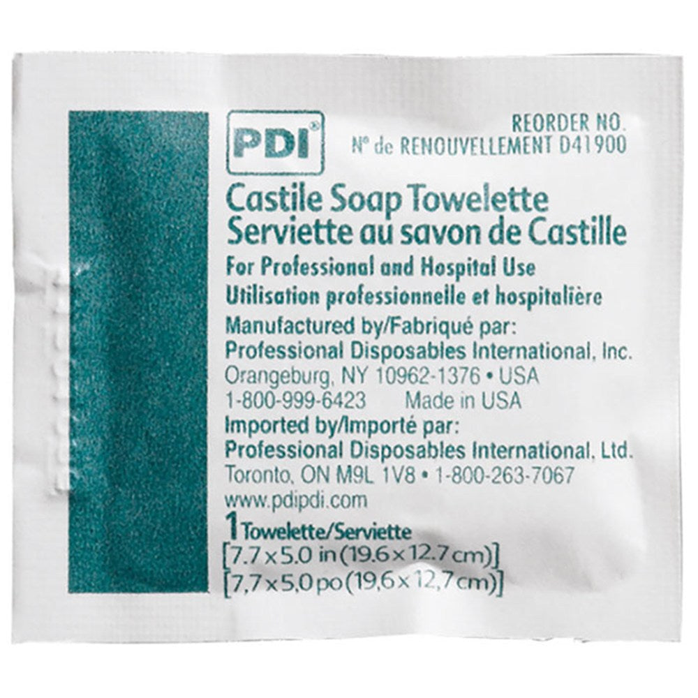 PDI CASTILE Soap Towelette, 2% Coconut Oil, 1/pk, 100 pk/bx, 10 bx/cs. MPN: D41900 - Image 2