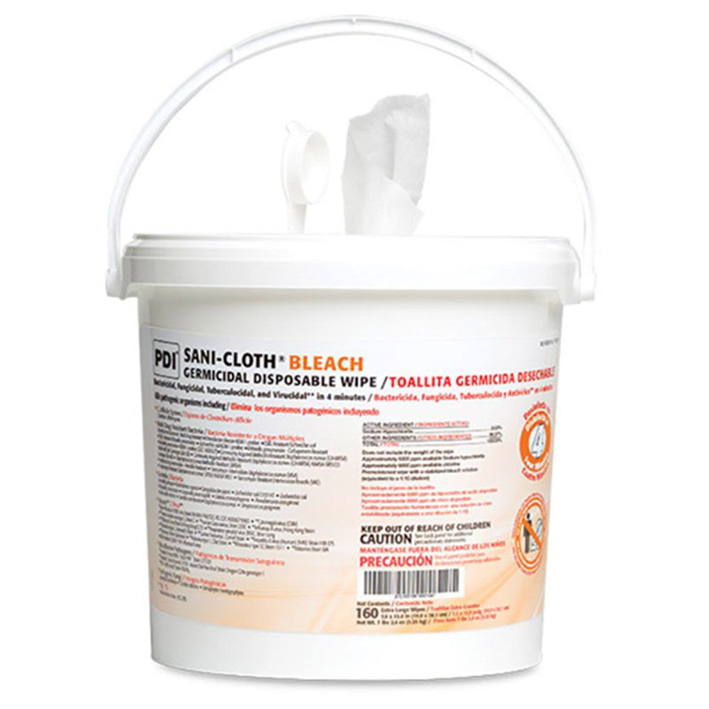 PDI SANI-CLOTH Bleach Germicidal Disposable Wipes Pail, 7.5"x15", 160 Sheets Per Pail, 2/cs. MPN: P7007P