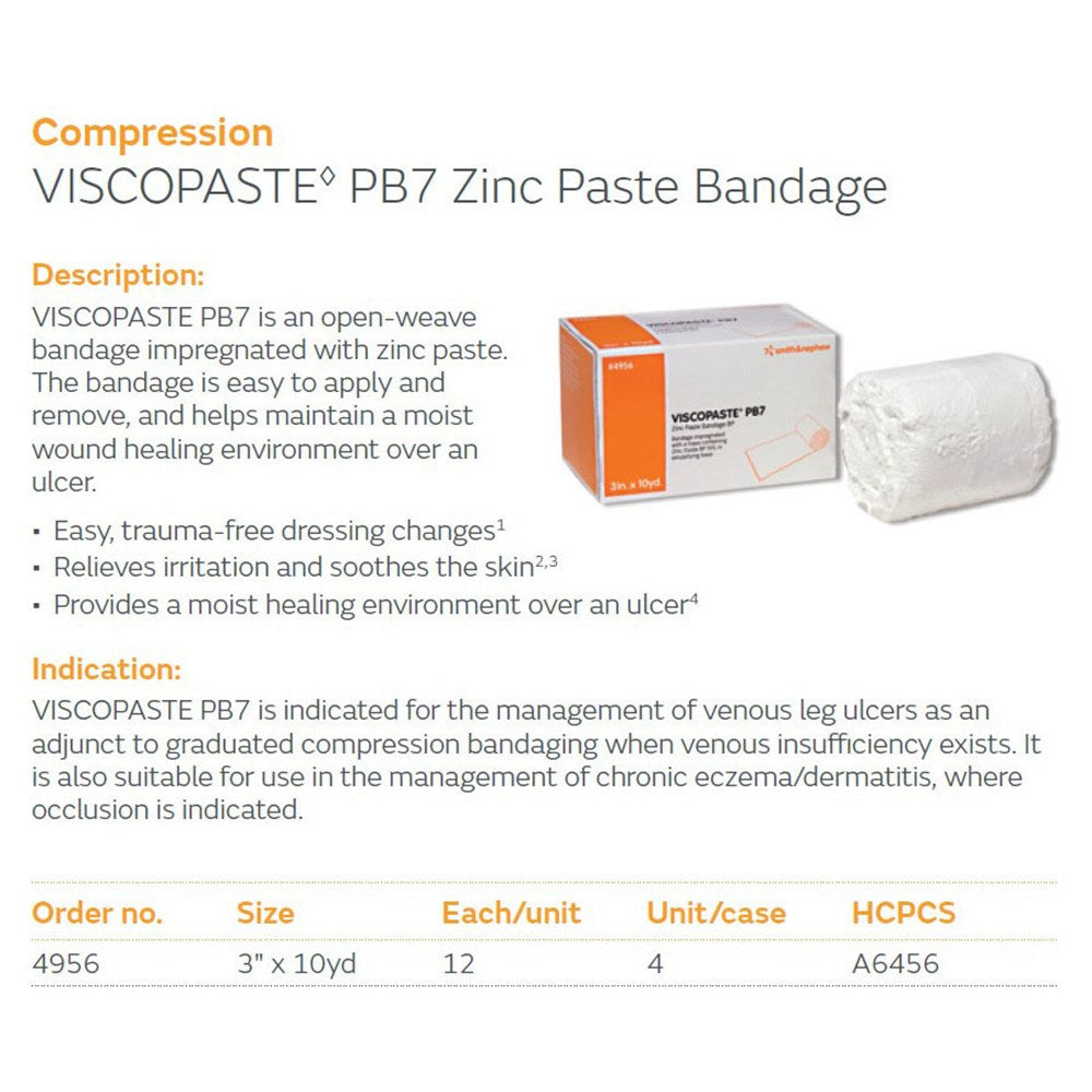SMITH & NEPHEW VISCOPASTE PB7 Zinc Paste Bandage, 3" x 10 yds, 12/pkg, 4 pkg/cs. MPN: 4956 - Image 2
