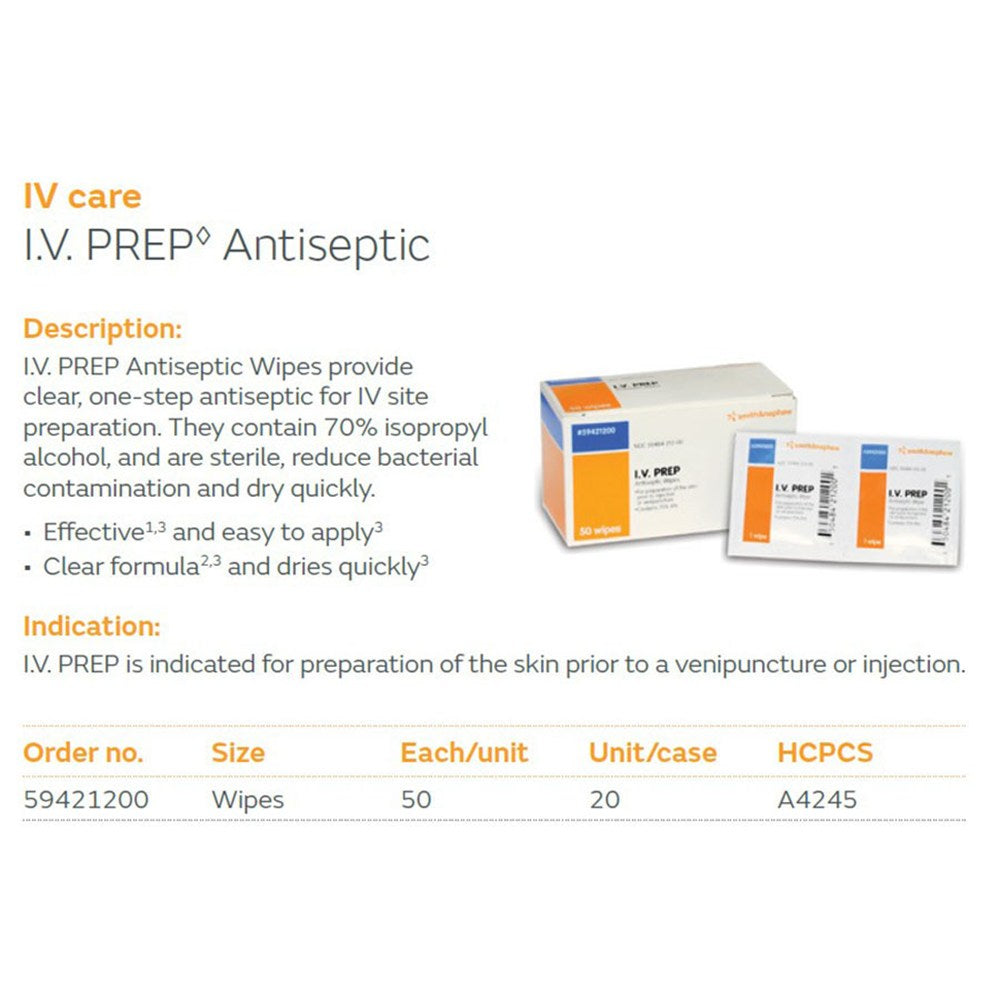 SMITH & NEPHEW IV Prep Antiseptic Wipes, 50/pkg, 20 pkg/cs. MPN: 59421200 - Image 2