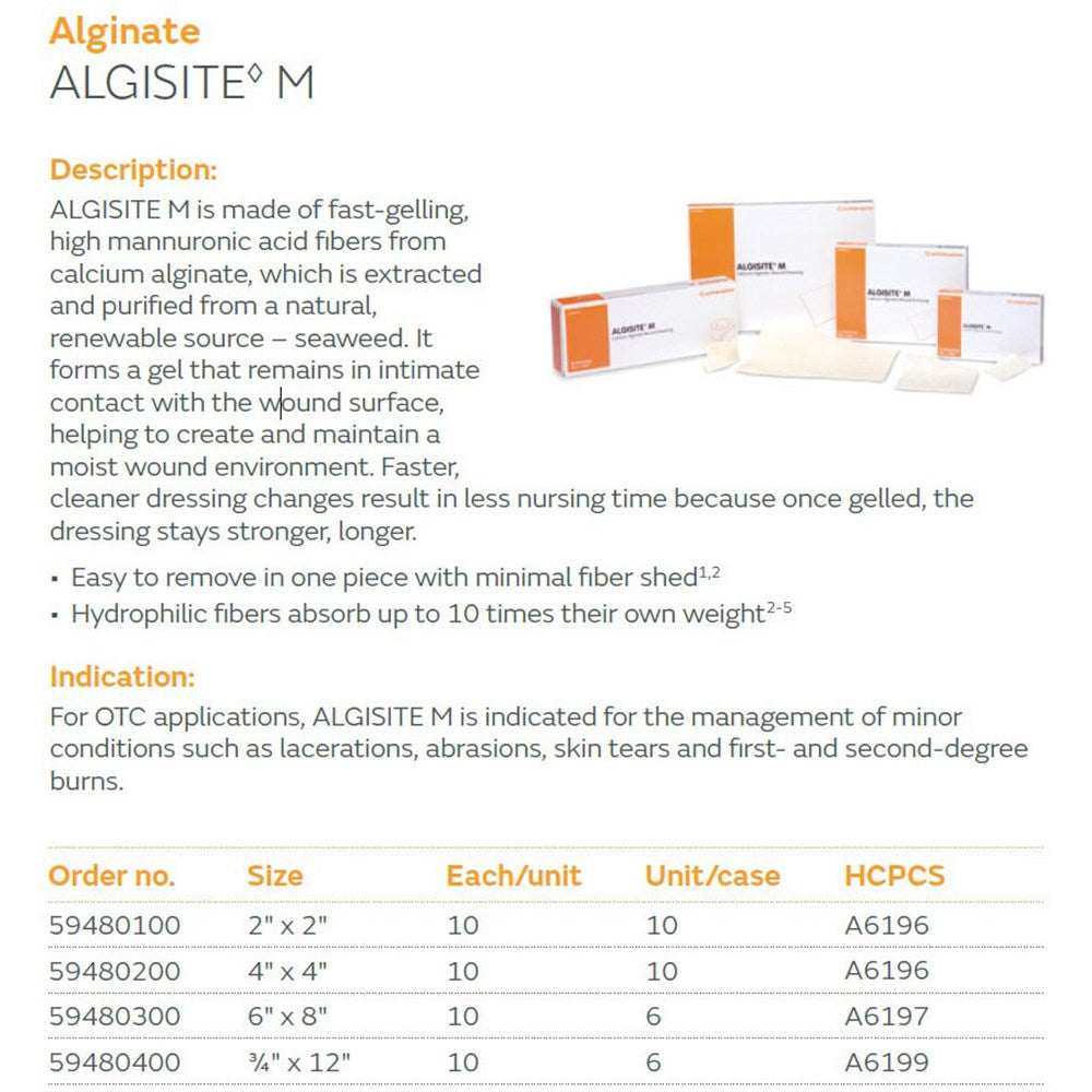 SMITH & NEPHEW ALGISITE M Calcium Alginate Dressing, 2" x 2", 10/pkg, 10 pkg/cs. MPN: 59480100 - Image 2