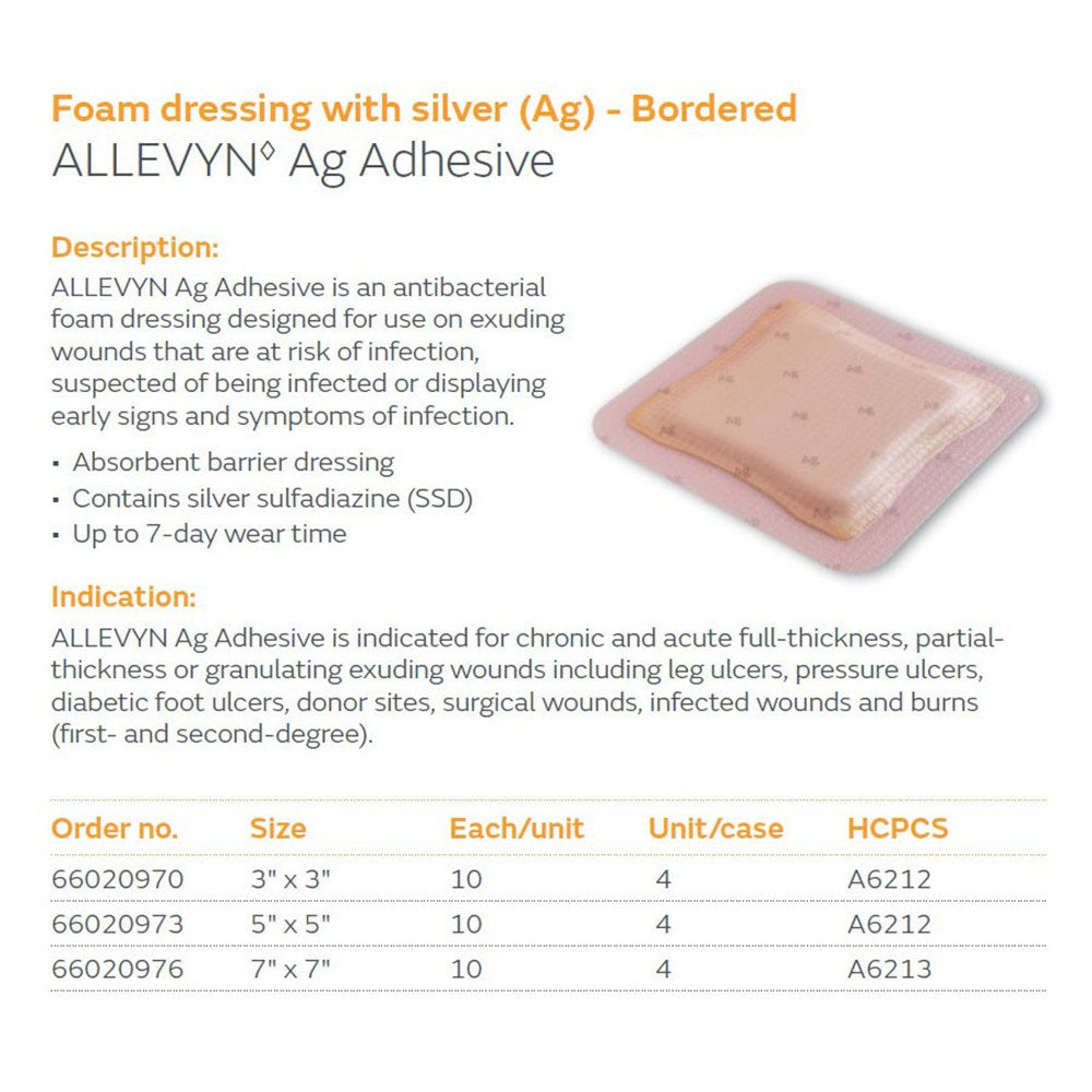 SMITH & NEPHEW ALLEVYN AG Adhesive Foam Dressing- Bordered, 7" x 7", 10/bx, 4 bx/cs. MPN: 66020976 - Image 2