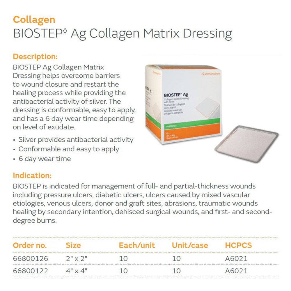 SMITH & NEPHEW BIOSTEP Ag Collagen Matrix Dressing 2" x 2", 10/bx. MPN: 66800126 - Image 2