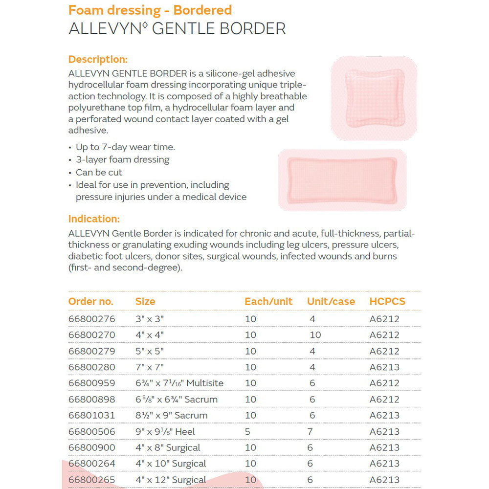 SMITH & NEPHEW ALLEVYN Gentle Border Foam Dressing, Surgical 4" x 12", 10/bx, 6 bx/cs. MPN: 66800265 - Image 2