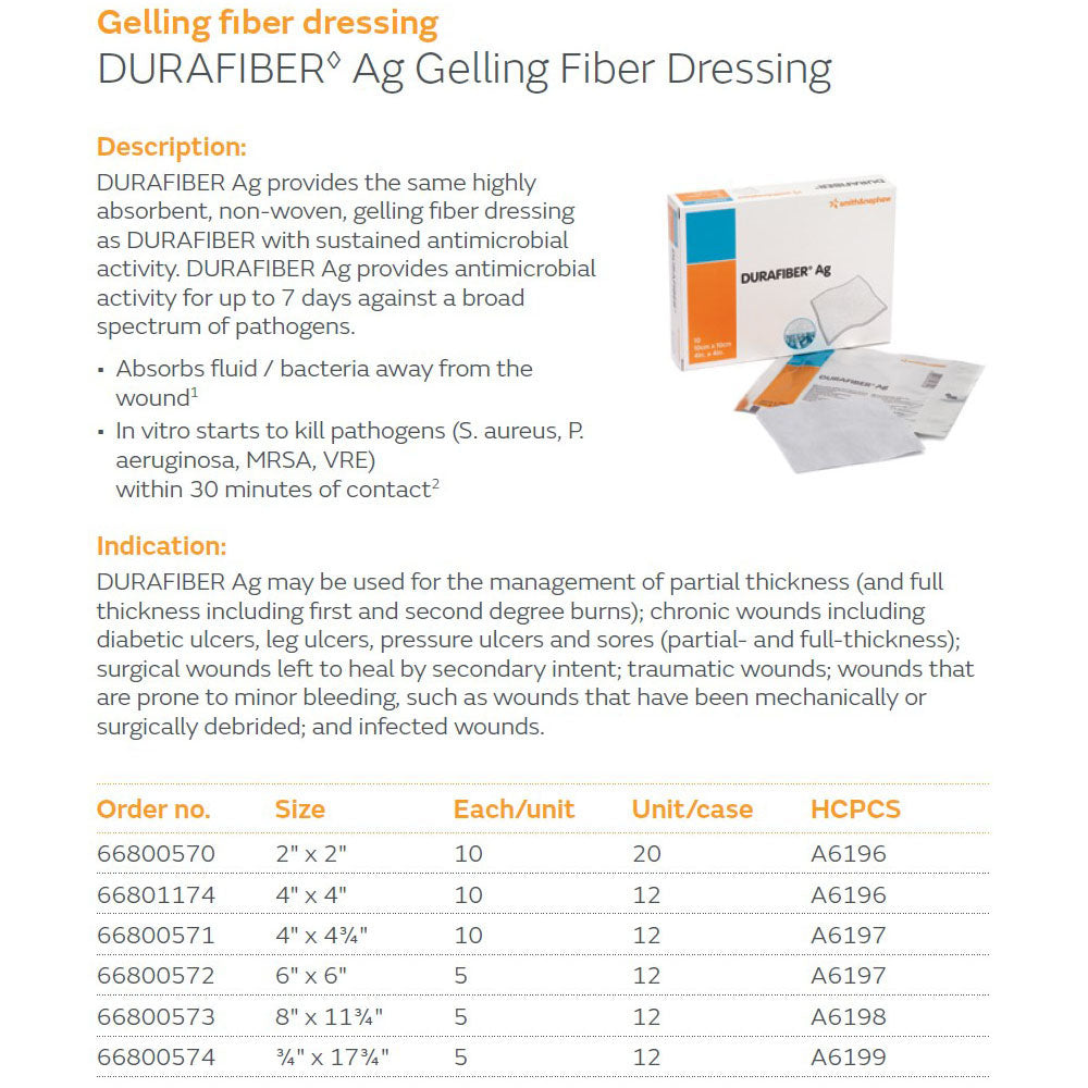 SMITH & NEPHEW DURAFIBER Ag Gelling Fiber Dressing, 3/4" x 17-3/4", 5/bx, 12 bx/cs. MPN: 66800574 - Image 2