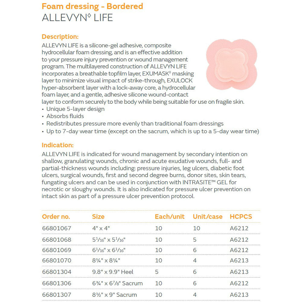 SMITH & NEPHEW ALLEVYN LIFE Foam Dressing, Bordered, 4" x 4", 10/bx, 10 bx/cs. MPN: 66801067 - Image 2