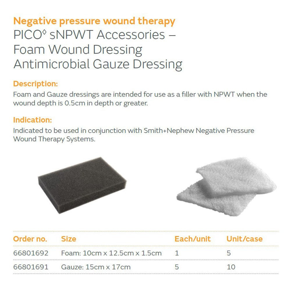 SMITH & NEPHEW Foam Wound Dressing for PICO sNPWT, 10cm x 12.5cm x 1.5cm, 5/pk. MPN: 66801692 - Image 2