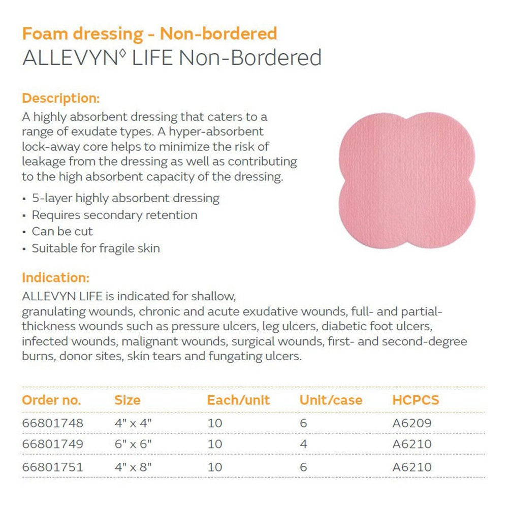 SMITH & NEPHEW ALLEVYN LIFE Non-bordered Dressing, 6" x 6", 10/bx, 6 bx/cs. MPN: 66801749 - Image 2