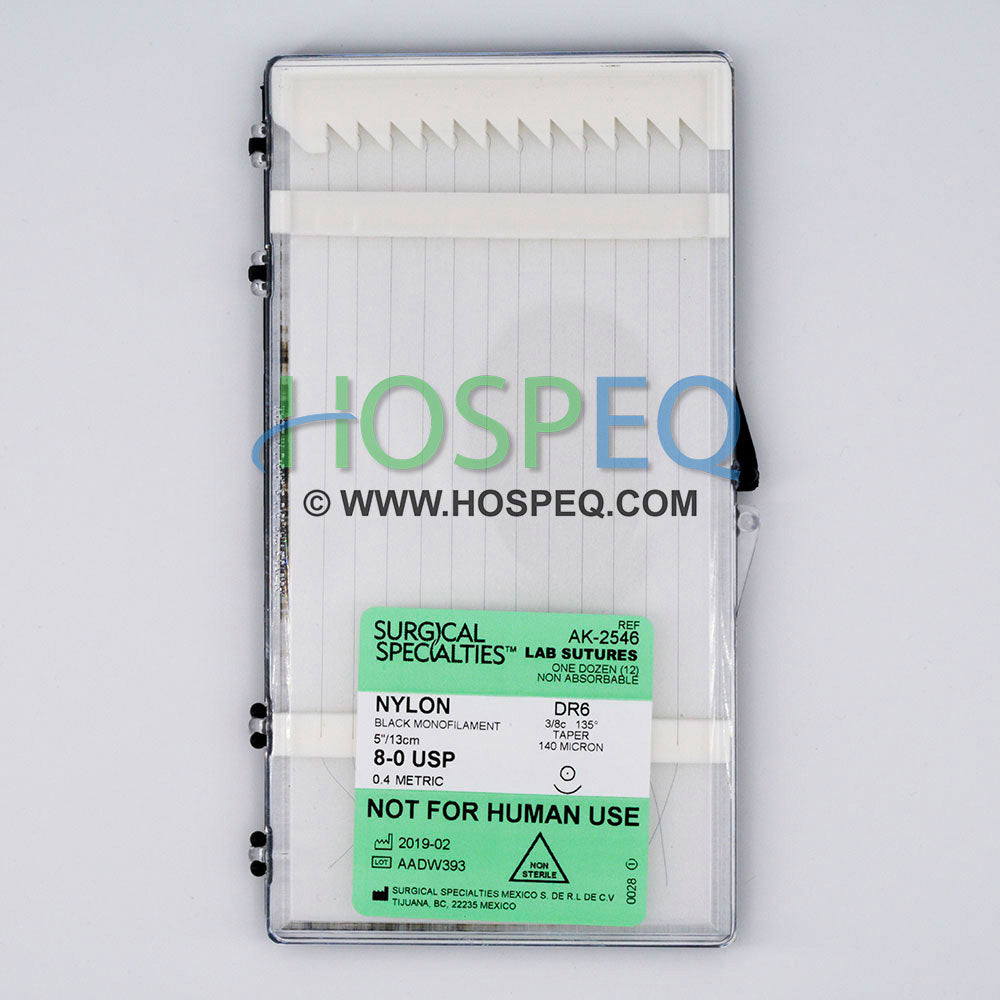 Surgical Specialties Microsurgical Suture, Non-Sterile, Size: 8-0, Black Nylon, DR6 Needle. Lab Suture, Not For Human Use. MPN: AK-2546
