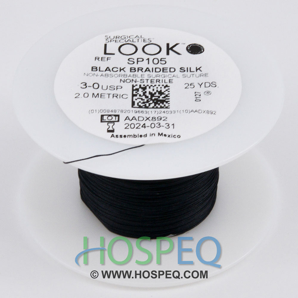 LOOK 3-0 Silk Suture Spool, Black Braid, 25 yd. MPN: SP105