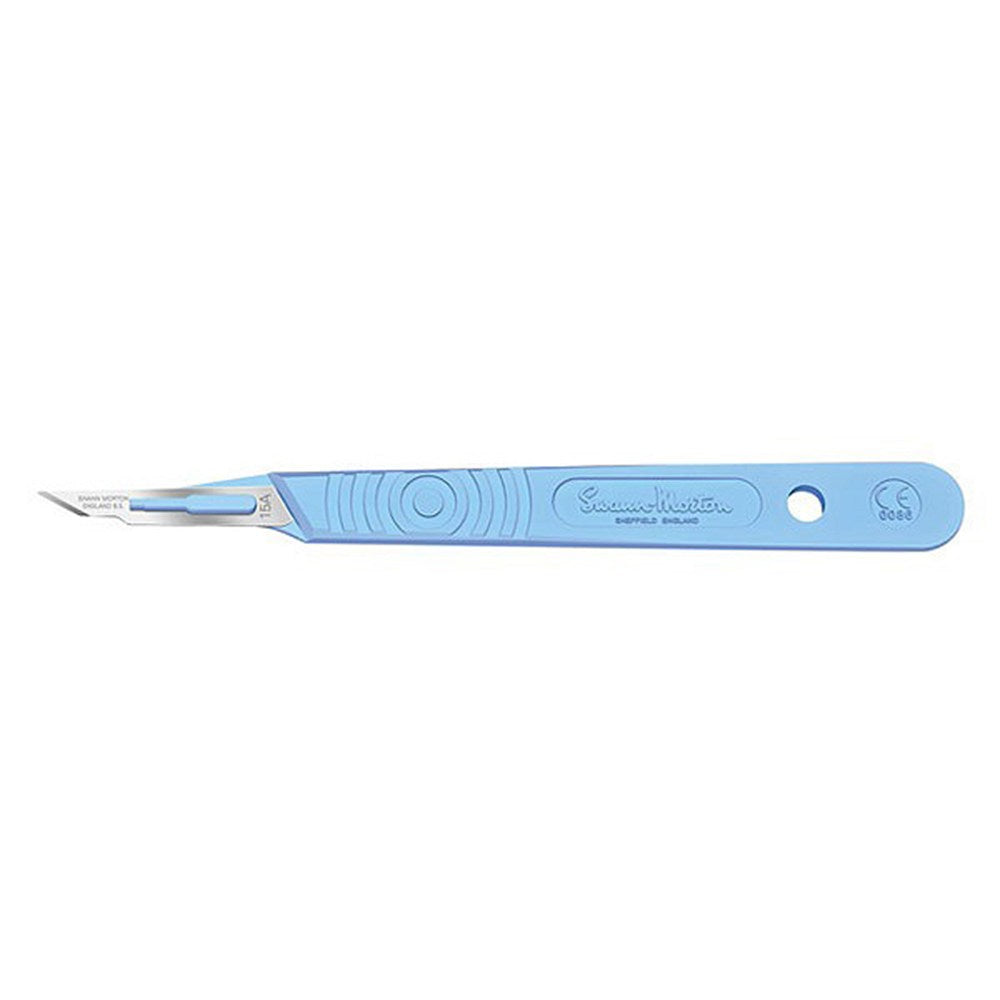 Swann Morton Disposable Scalpel, Stainless, Sterile, Size 15A, Blue Handle, 10/bx. MPN: SM0520