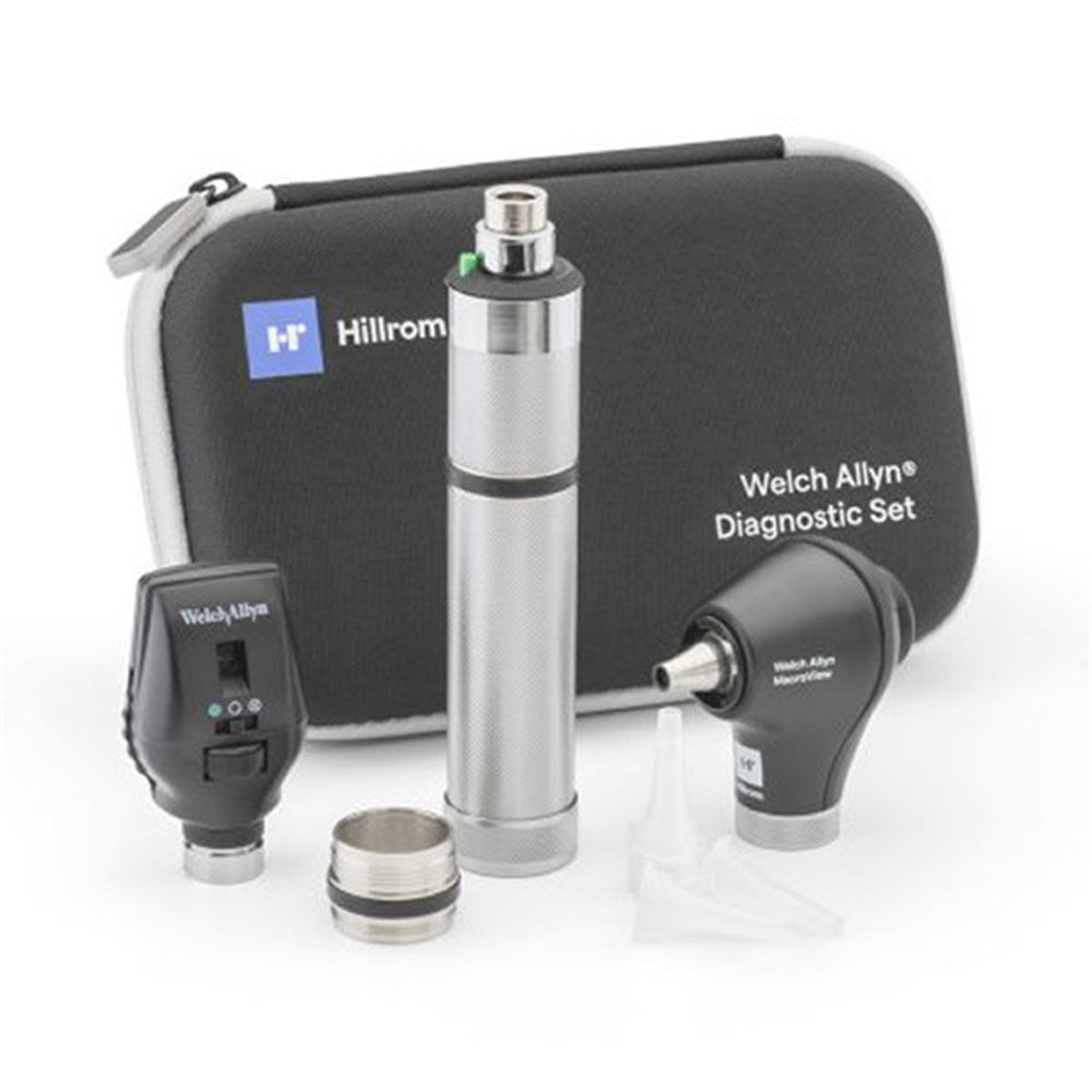 Welch Allyn 3.5V Diagnostic Set: Coaxial LED Ophthalmoscope, MacroView Basic LED Otoscope, NiCad Handle, Hard Case. MPN: 71-SM2CXX