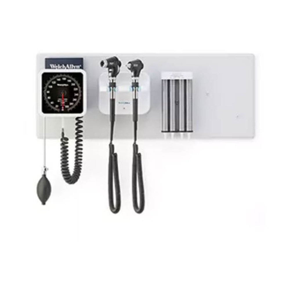 Welch Allyn 777 Integrated Wall System: PanOptic Plus LED Ophthalmoscope, MacroView Plus LED Otoscope for iExaminer, Sphyg, Specula Dispenser. MPN: 777-PM3WAX-US