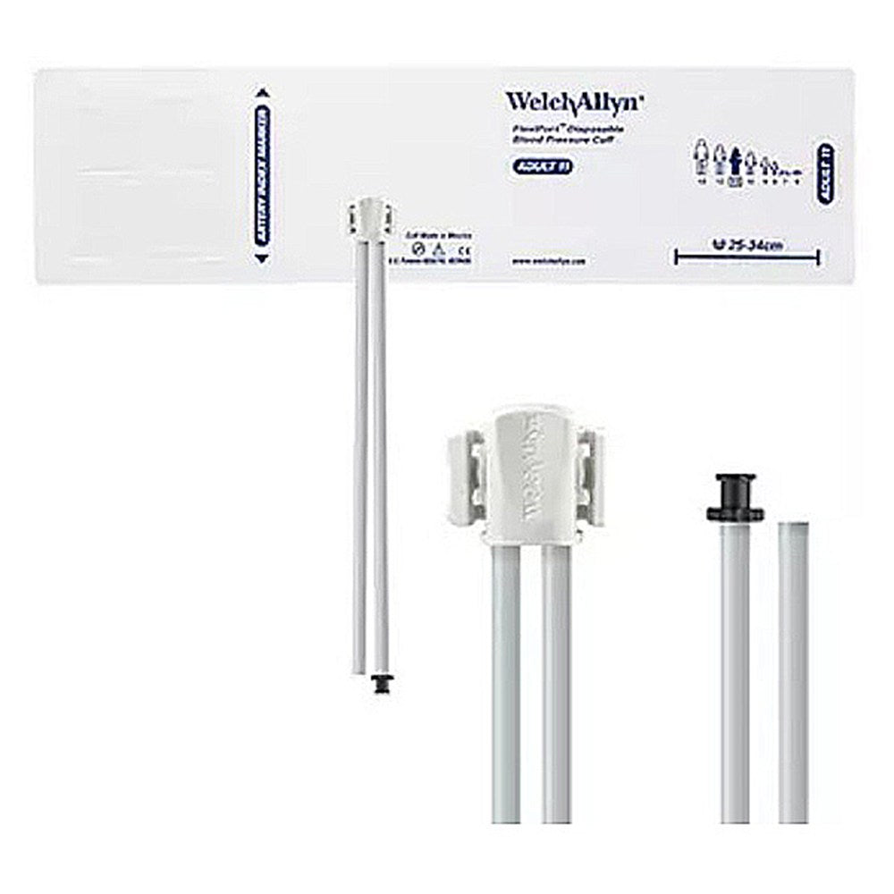 Welch Allyn FlexiPort Disposable Blood Pressure Cuff; Size-11 Adult, 2-Tubes , Tri-Purpose Connectors; 20/pack. MPN: SOFT-11-2TP