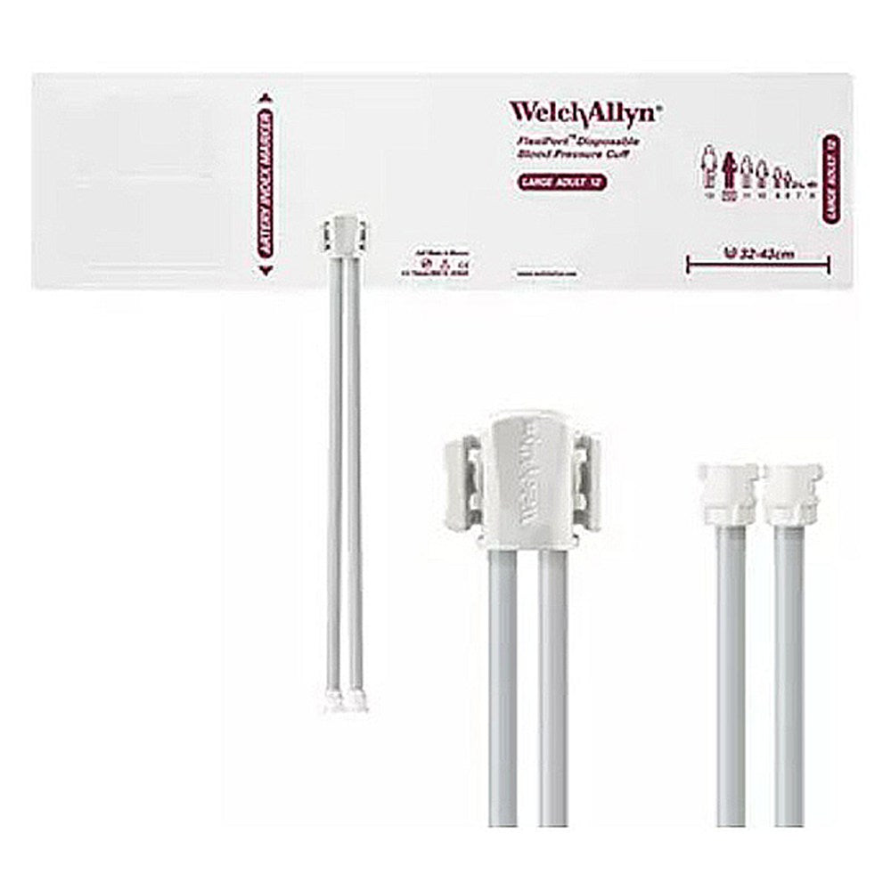 Welch Allyn FlexiPort Disposable Blood Pressure Cuff; Size-12 Large Adult, 2-Tubes, Female Locking Connectors; 20/pack. MPN: SOFT-12-2MQ