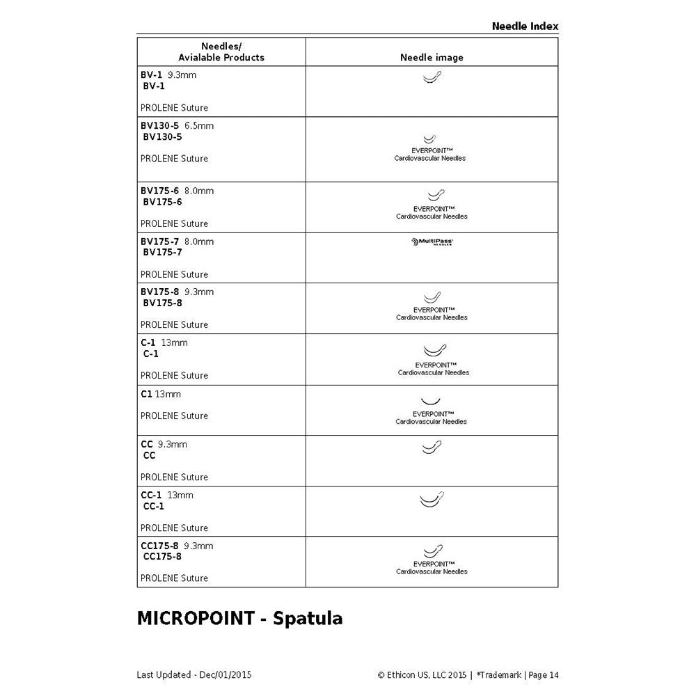 Ethicon PROLENE Polypropylene Suture, Size: 7-0, Needle: CC175-8, CC175-8, BLUE, 12/bx. MPN: EPM8704SL - Needle