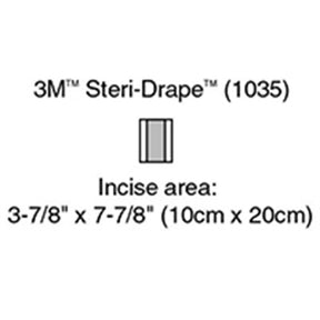 3M STERI-DRAPE Incise Drape, Overall 5 7/8" x 7 7/8", Incise 3 7/8" x 7 7/8", 10/box, 4 box/case. MPN: 1035
