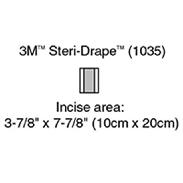 3M STERI-DRAPE Incise Drape, Overall 5 7/8" x 7 7/8", Incise 3 7/8" x 7 7/8", 10/box, 4 box/case. MPN: 1035