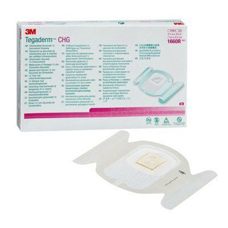 3M Tegaderm CHG Chlorhexidine Gluconate IV Securement Dressing, 2 3/4" x 3 3/8", 25/bx, 4 bx/cs. MPN: 1660