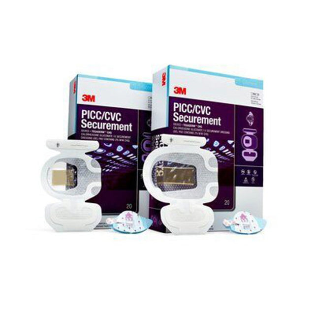 3M PICC/CVC Securement Device: 2" x 2 1/8", TEGADERM CHG IV Securement Dressing: 3 1/2" x 4 1/2", 20/bx 4bx/cs. MPN: 1877-2100