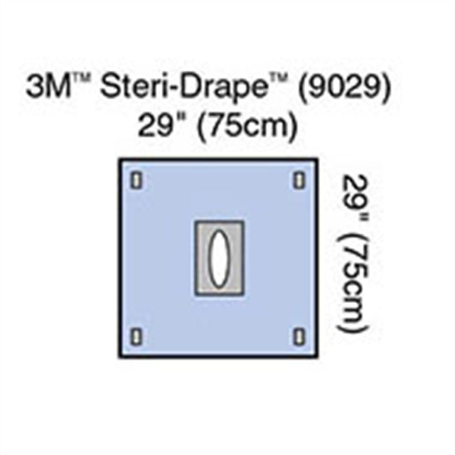 3M STERI-DRAPE Adhesive Aperture Drape, 29" x 29", Oval Adhesive Aperture, 40/box, 4 box/case. MPN: 9029