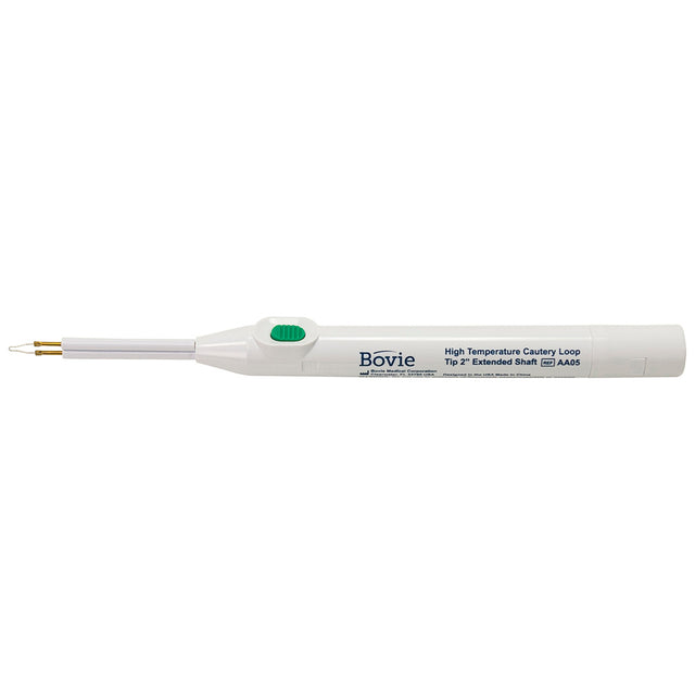 BOVIE Disposable Sterile Cautery, High Temp, Loop Tip with Extended 2" shaft, 2200 degree F, 10/box. MPN: AA05