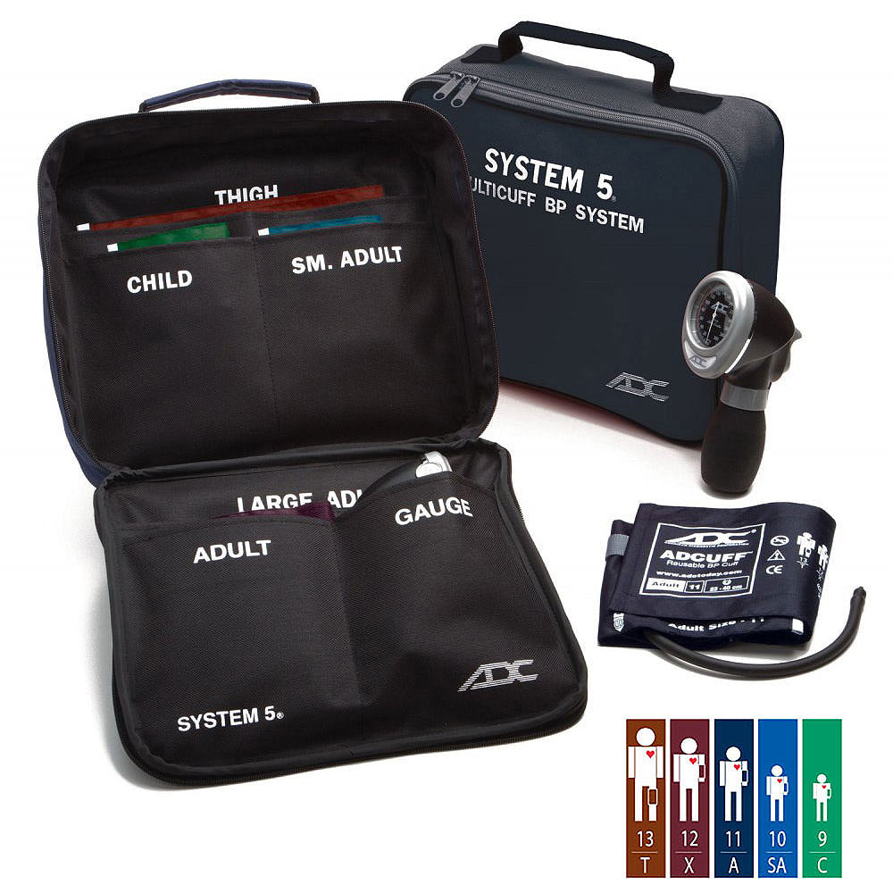 ADC 740 SYSTEM 5 Blood Pressure 5 Cuff System (Child, Small Adult, Adult, Large Adult, Thigh), MULTICOLOR, with Case. MPN 740-MCC