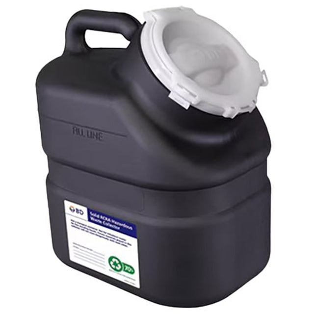 BD RCRA Hazardous Waste Container, 3 gal, Hinge Cap, Black (12 x 7.5 x 10.5), 12/case. MPN: 305066