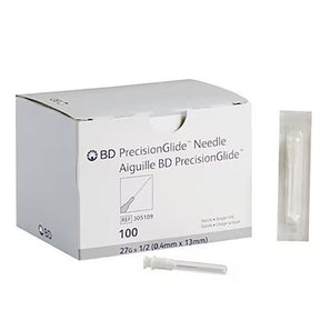 BD PrecisionGlide 27 G x -1/2" Needle, Regular Bevel, Sterile, 100/box, 10 box/case. MPN: 305109