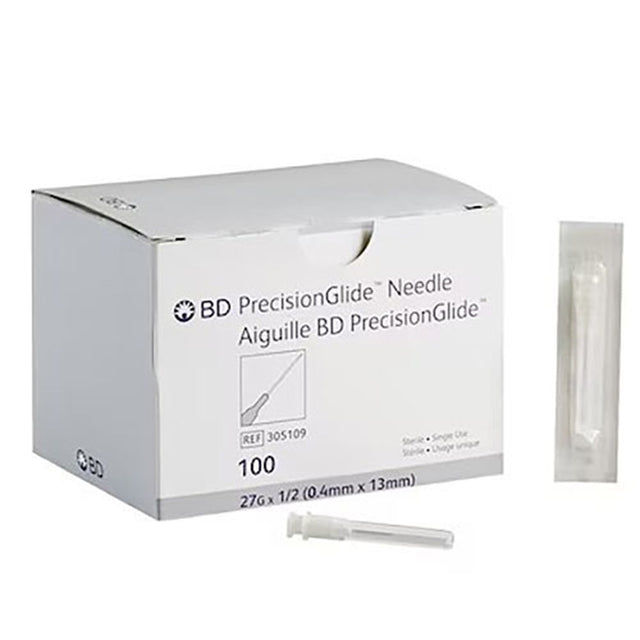 BD PrecisionGlide 27 G x -1/2" Needle, Regular Bevel, Sterile, 100/box, 10 box/case. MPN: 305109