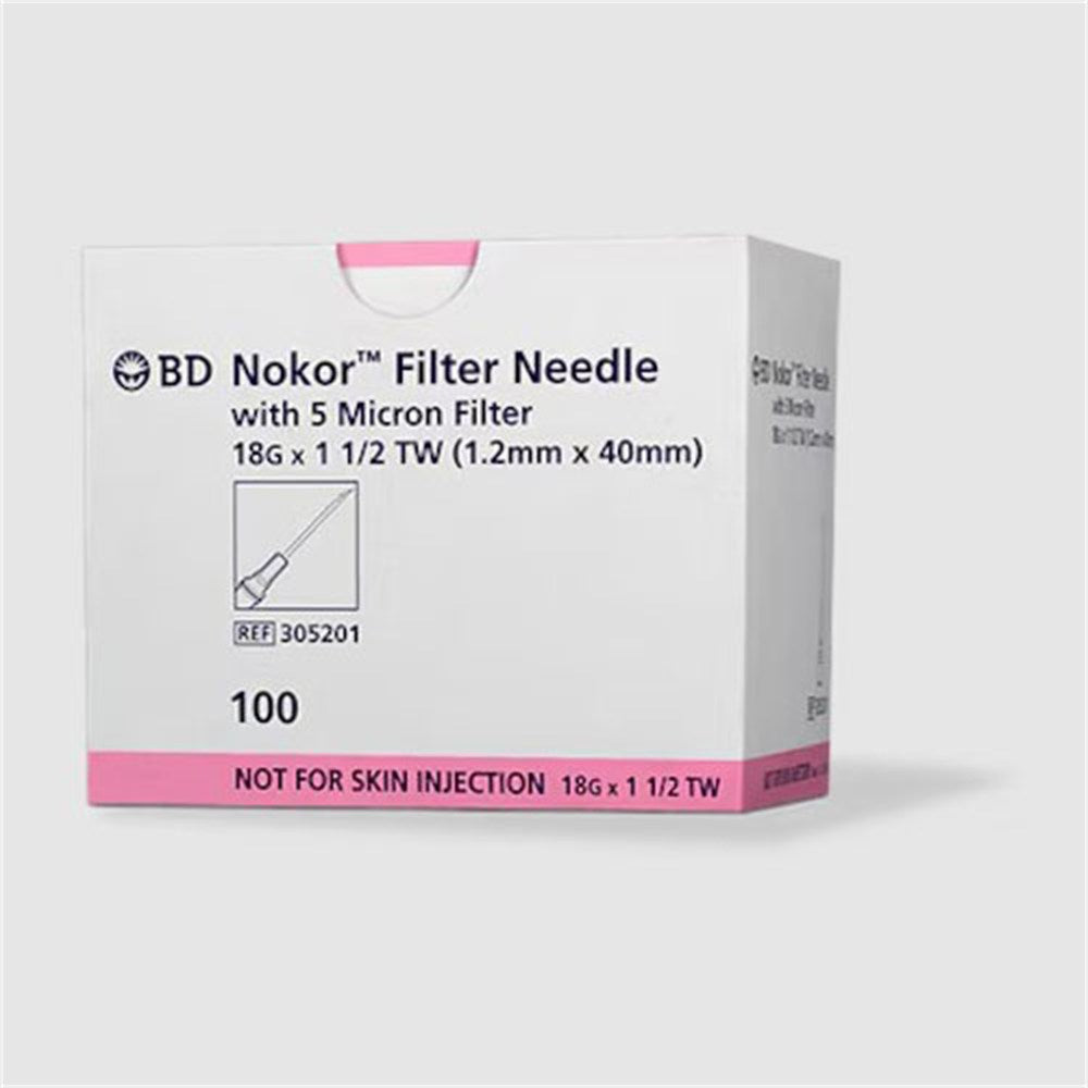 BD 18 G x 1-1/2" Filter needle and BD Nokor point with 5 micron thin wall, 100/box, 10 box/case. MPN: 305201 - Image 2