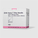 BD 18 G x 1-1/2" Filter needle and BD Nokor point with 5 micron thin wall, 100/box, 10 box/case. MPN: 305201 - Image 2