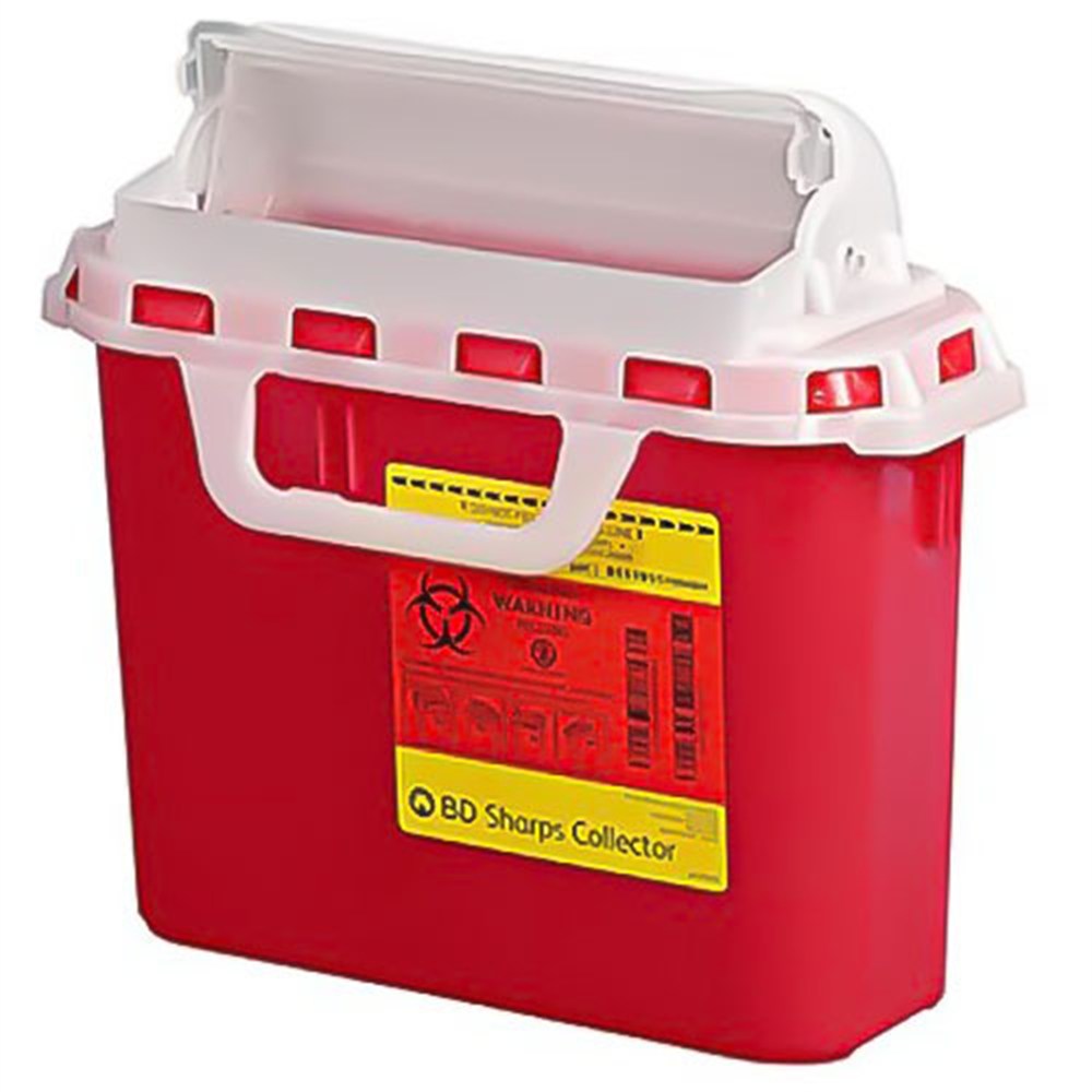 BD Patient/Exam Room Sharps Collector, 5.4 Qt, Red, Horiz. Entry, 10.75"x10.75"x4" CB Door. MPN: 305426