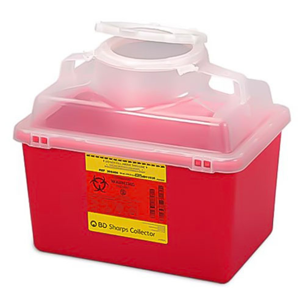 BD Sharps Collector, 14 Qt, Clear Top, Large Open Cap, Red, 20/case. MPN: 305456