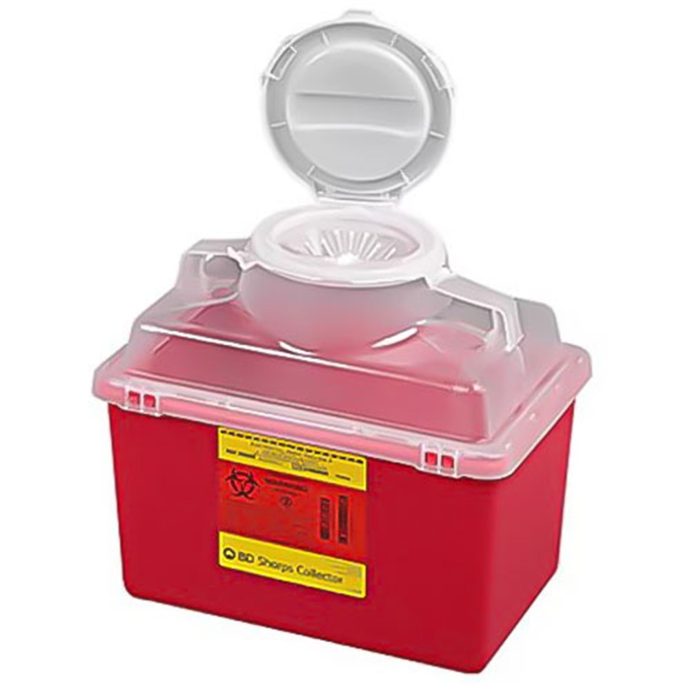 BD Sharps Collector, 14 Qt, Clear Top, Funnel Cap, 20/case. MPN: 305464