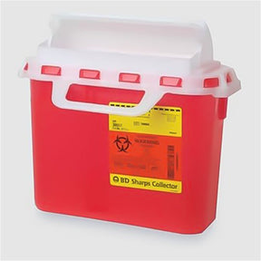 BD Patient/Exam Room Sharps Collector, 5.4 Qt, Red, Horiz Entry, 10.75"x10.75"x4" CB Door. MPN: 305517