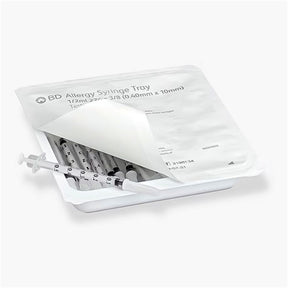BD Allergist Tray, -1/2mL w/ Perm Attach Needle, 27 G x 3/8", Intradermal Bevel. MPN: 305536
