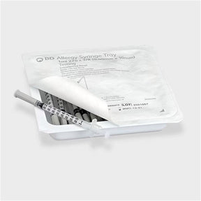 BD Allergist Tray, 1mL w/ Perm Attach Needle, 27 G x 3/8", Intradermal Bevel. MPN: 305541