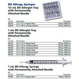 BD Allergist Tray, 1mL w/ Perm Attach Needle, 27 G x 3/8", Regular Bevel. MPN: 305542 - Image 2