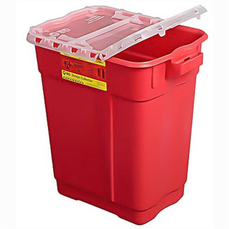 BD Sharps Collector, 9 Gal, Hinged Top, Red, 8/case. MPN: 305615