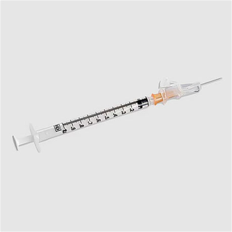 1mL BD SafetyGlide Syringe, 25 G x 5/8" Det Ndl, Subcutaneous, Reg Bevel, 50/box, 8 box/case. MPN: 305903